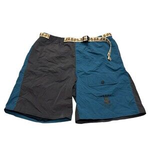 Men's Teddy Fresh Belted Nylon Swim Shorts 8" Size Large Black/Blue Colorblock